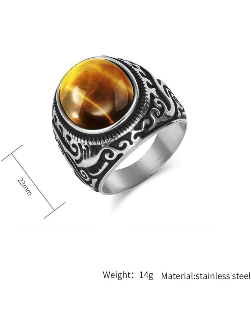Vintage Retro Tiger Eye Stone Signet Ring for Men & Women - Engraved Stainless